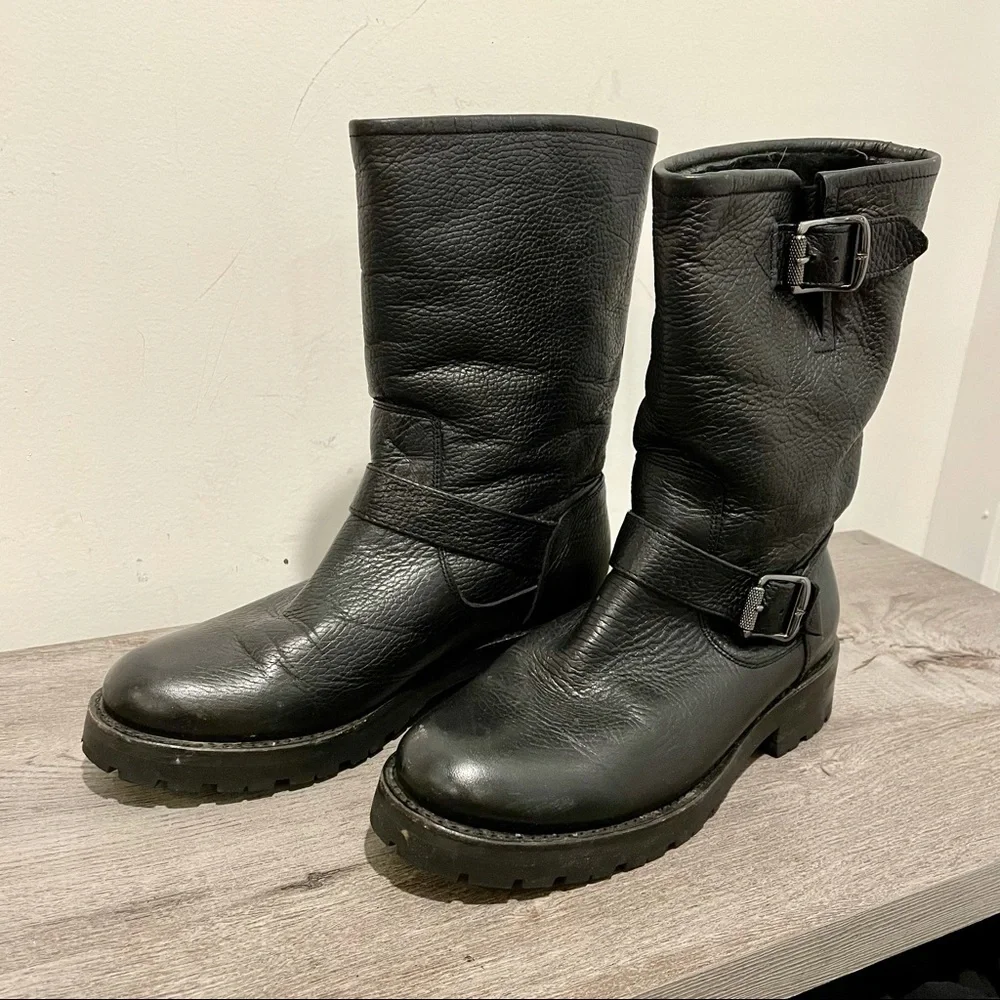 FRYE Natalie Mid Engineer Lug Shearling Boots - Picture 3 of 9